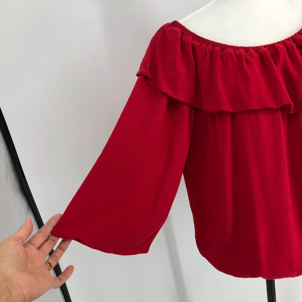 ba&sh Azar Off-the-Shoulder Ruffled red blouse size 3 - Picture 9 of 16